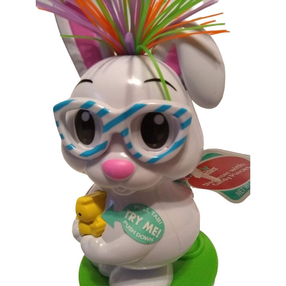 Easter Bunny Nerdy Rabbit Pooping Dispenser Jump Push Duck Colorful Funky Hair